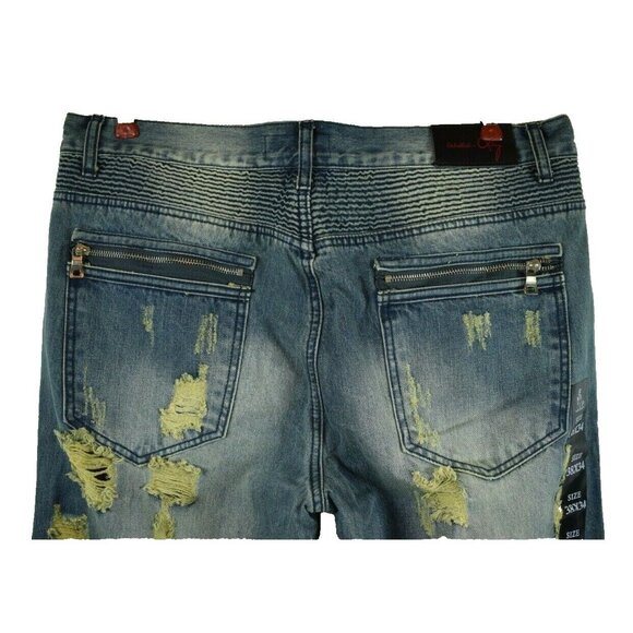 Embellish Mens 38 x 34 Distressed Blue Biker Jeans New with Tags - Picture 6 of 7